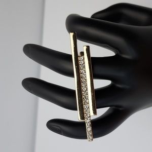 Bebe Fashion Statement 2 Finger Rhinestone Gold Tone Bar Ring